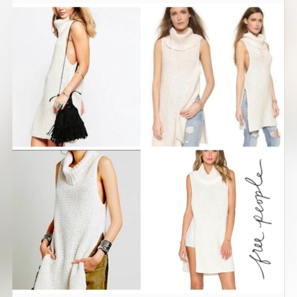FREE PEOPLE White Horses Ivory Tunic Sleeveless Mock Kneck Sweater Size S - Picture 1 of 4